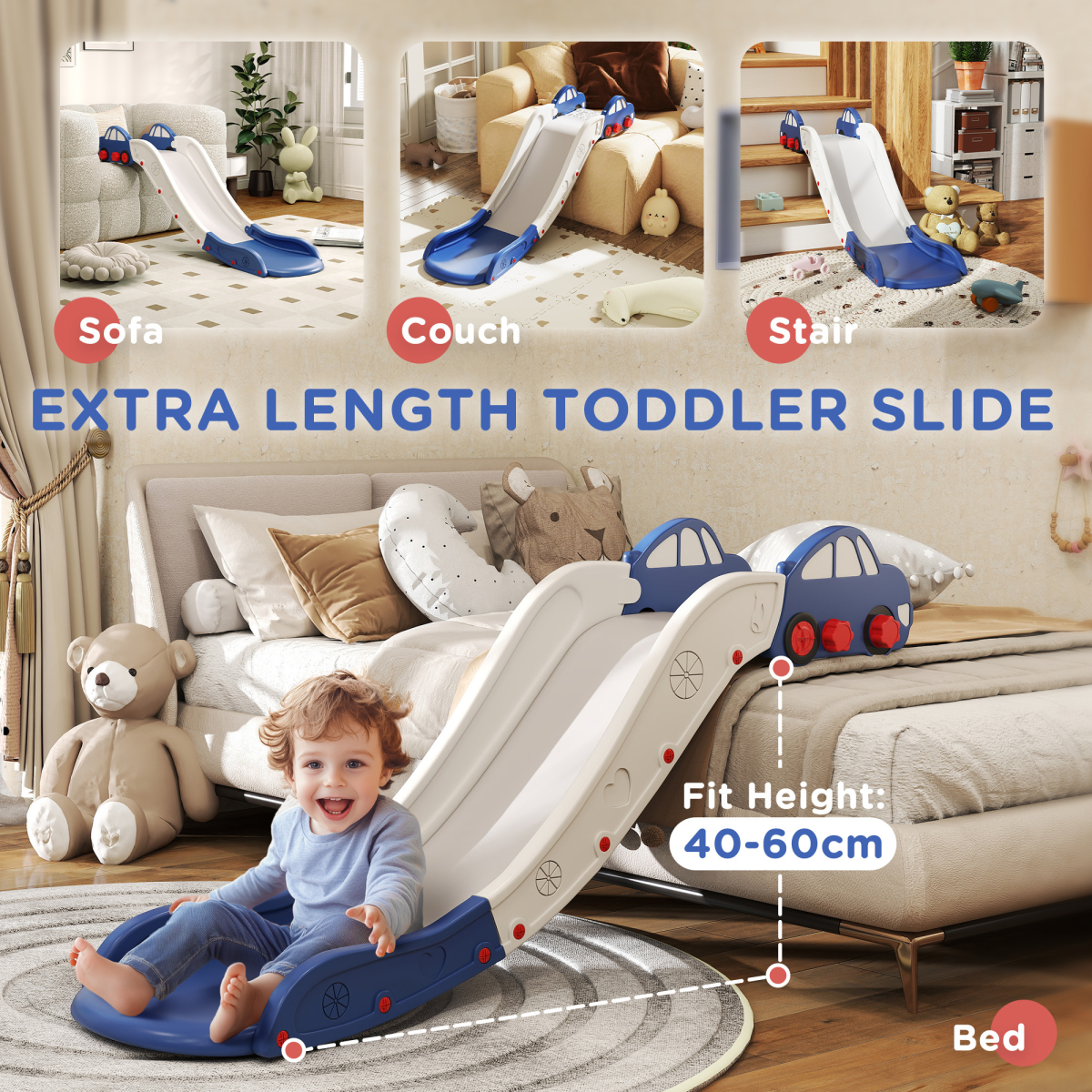 AIYAPLAY Kids Couch & Bed Slide, Blue, Easy Assembly