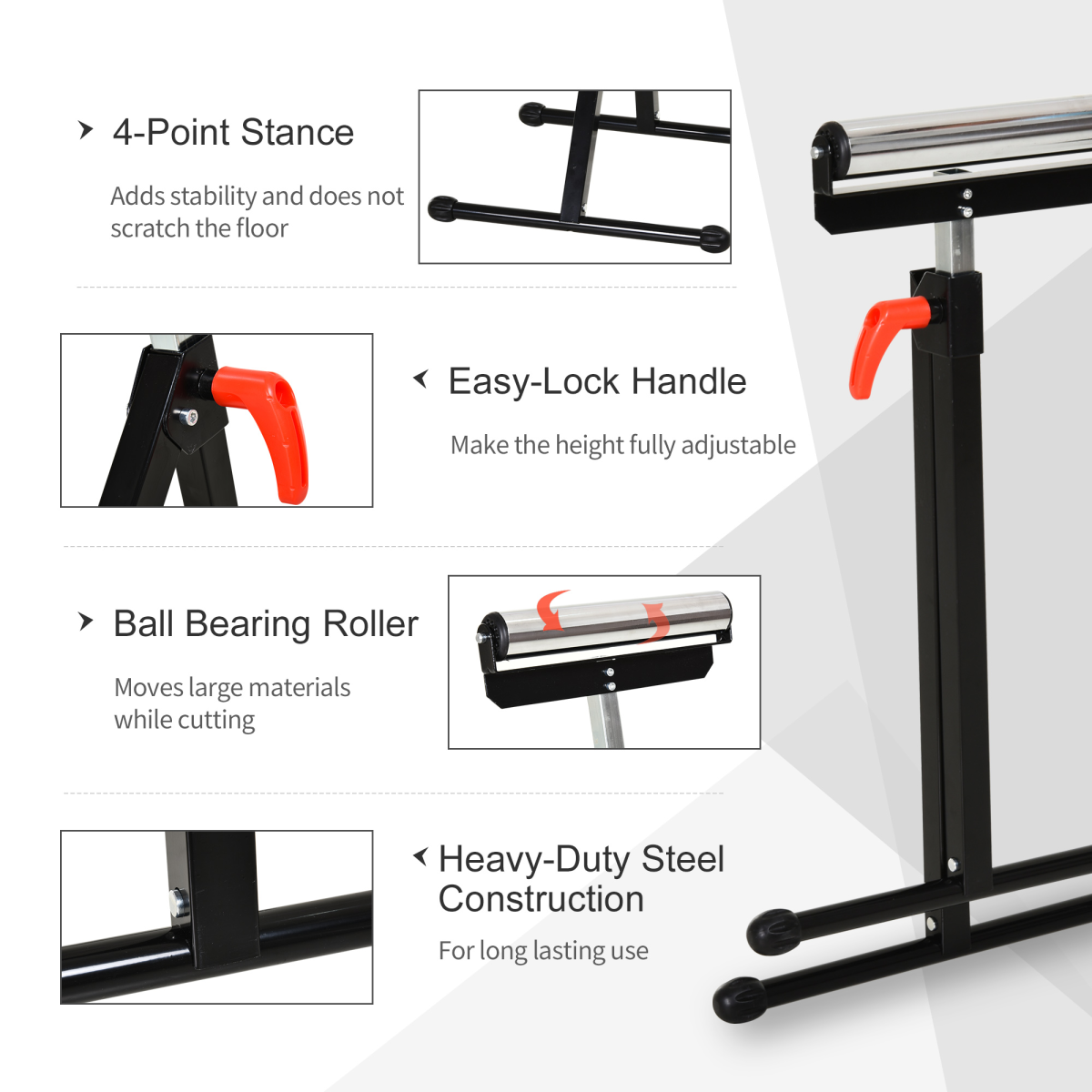 Adjustable Folding Metal Roller Stand for Woodworking, Height Adjustable 68-110cm, Chrome Ball Bearing Roller, Unbranded