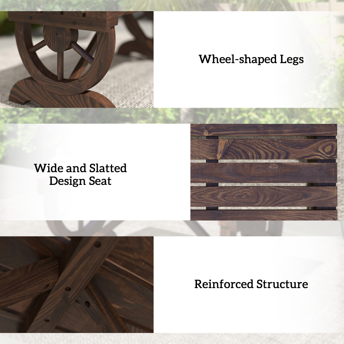 Outsunny Rustic Wooden Wagon Wheel 2-Person Wooden Bench, Brown Outdoor Loveseat Chair