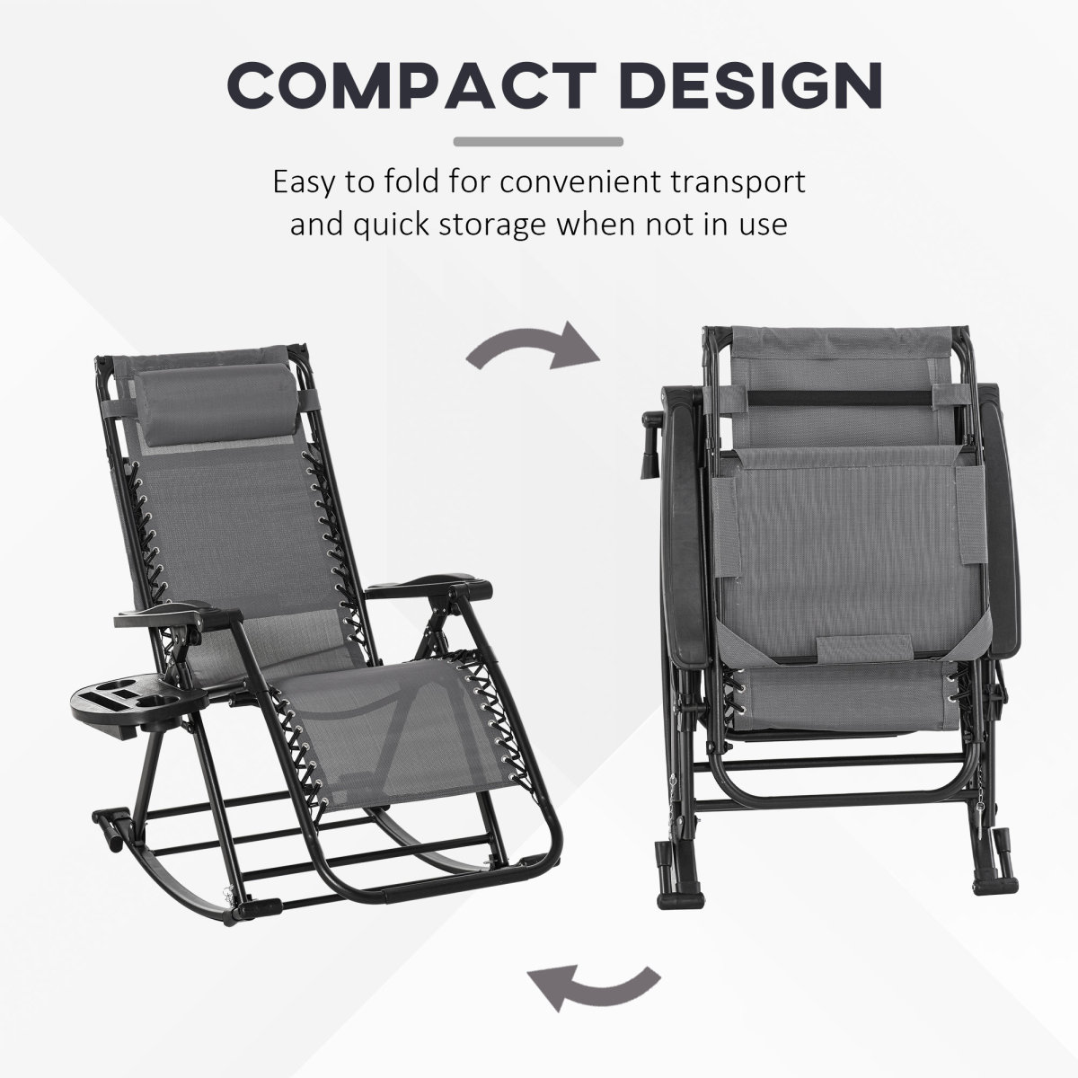 Grey Folding Outdoor Zero-Gravity Recliner Rocker Chair