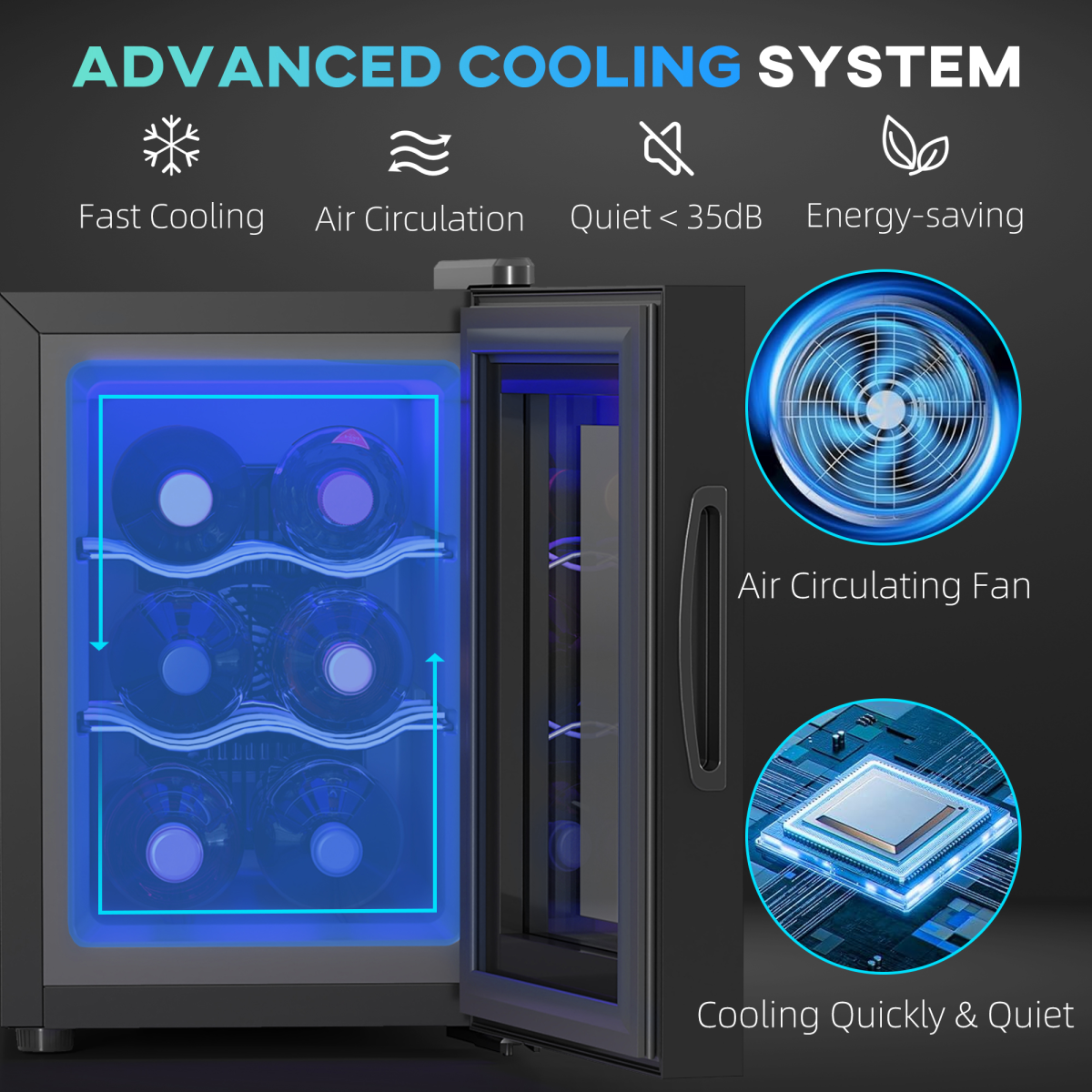 HOMCOM 6-Bottle Wine Cooler Fridge with Glass Door, Touch Control