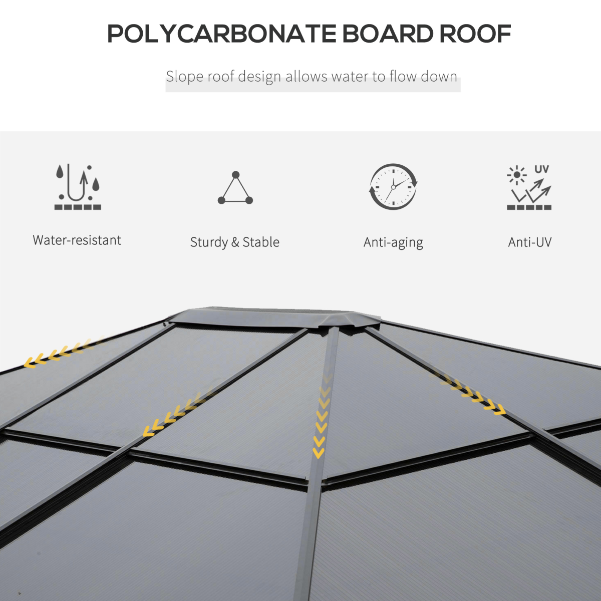 3.6 x 3 m Hardtop Gazebo with Polycarbonate Roof and Curtains