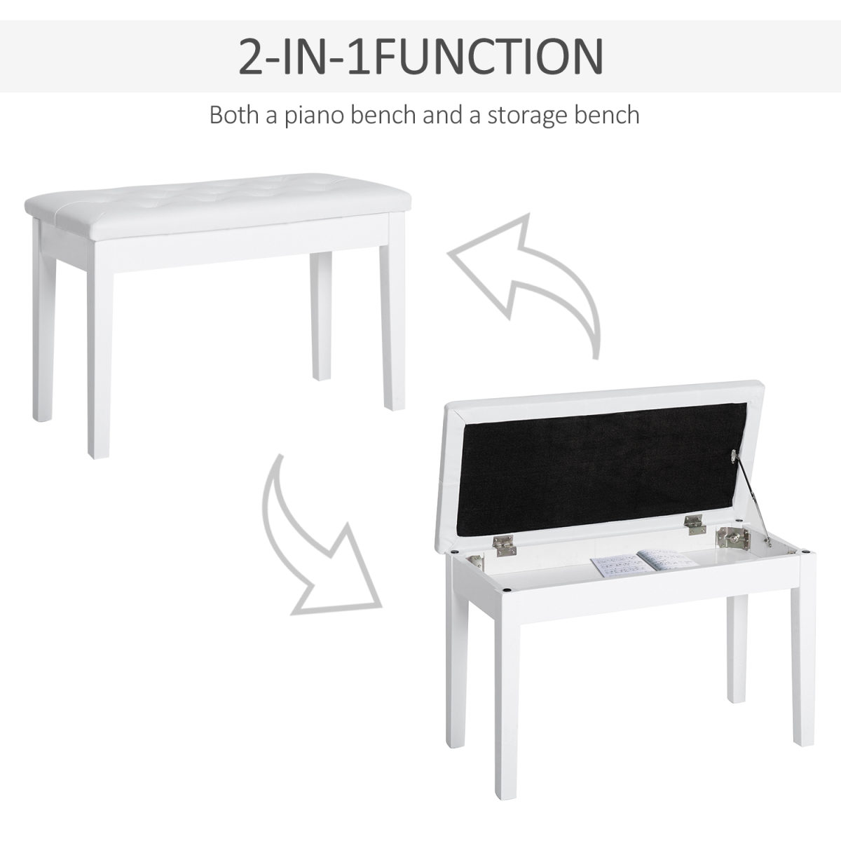 HOMCOM Tufted Piano Bench with Storage, Faux Leather, White