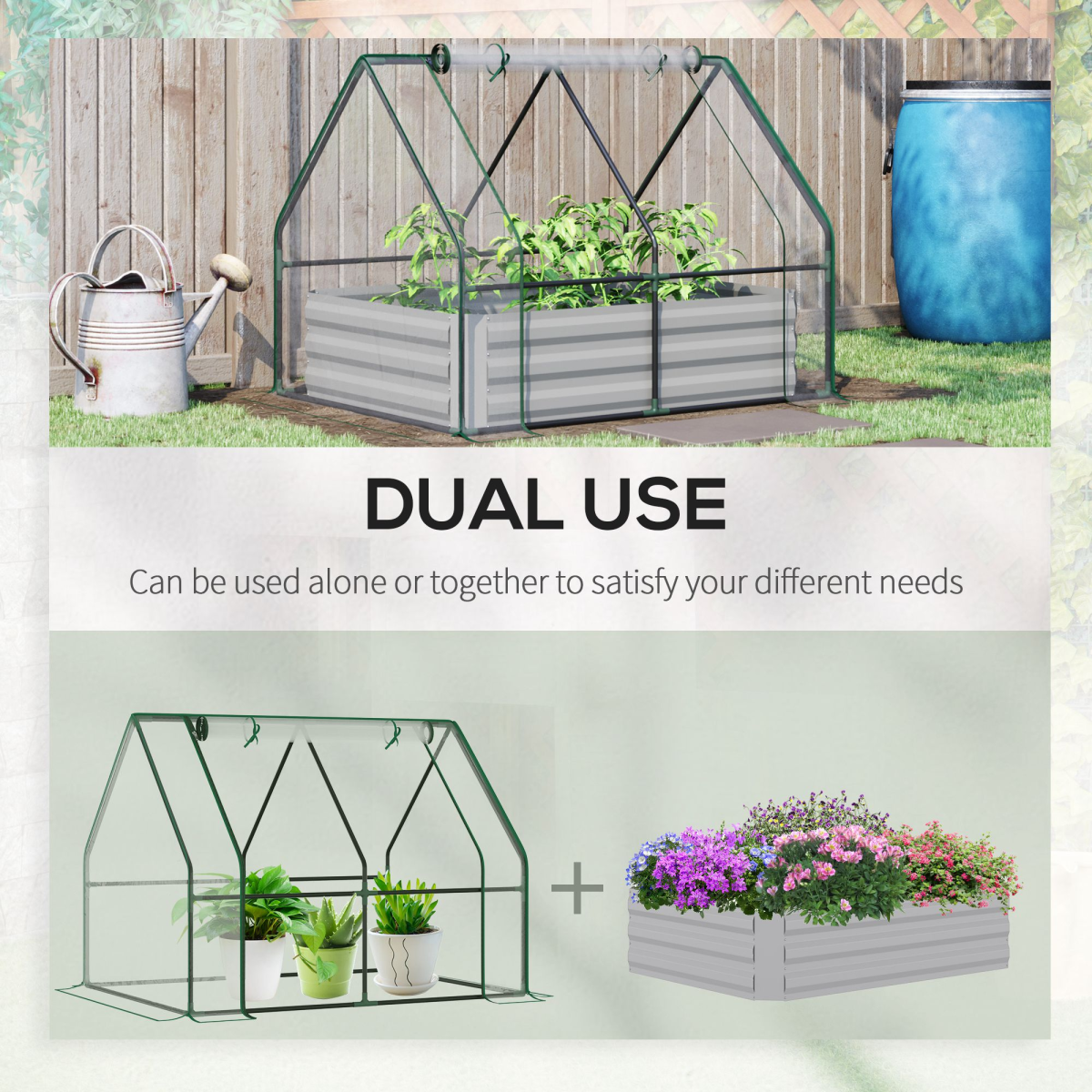 Outsunny 2-in-1 Steel Raised Garden Bed with Greenhouse Cover, Clear