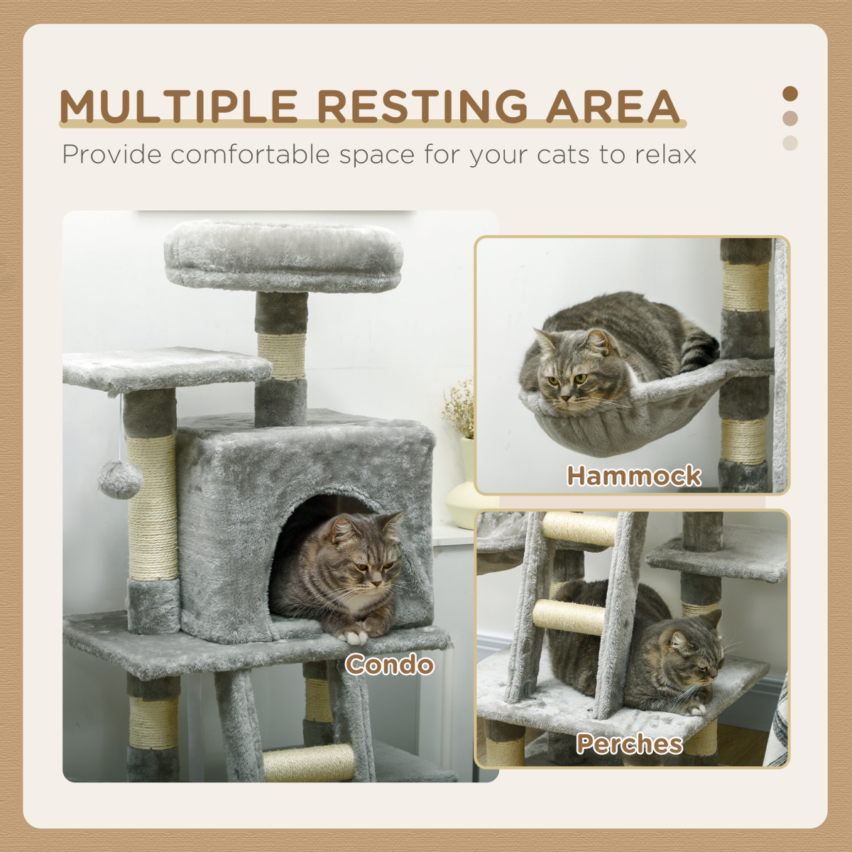 PawHut 132cm Cat Tree with House, Hammock & Scratch Posts Grey