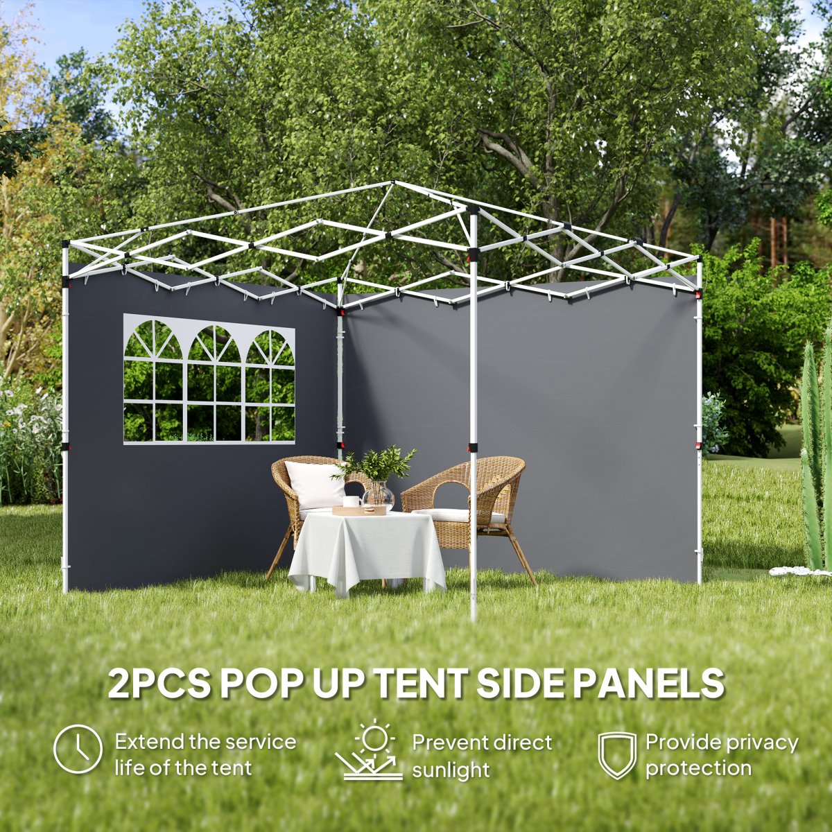 Outsunny 2-Piece Gazebo Replacement Side Panels with Window, Dark Grey