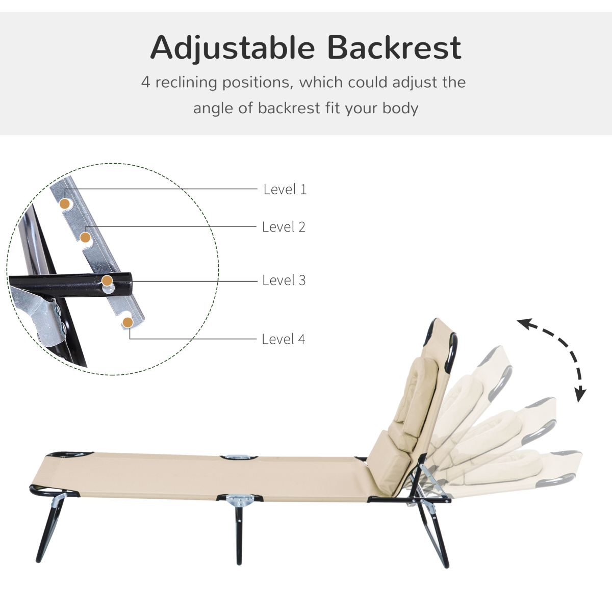 Outsunny Foldable Sun Lounger Reclining Chair with Padded Face Hole, Adjustable Backrest, Beige