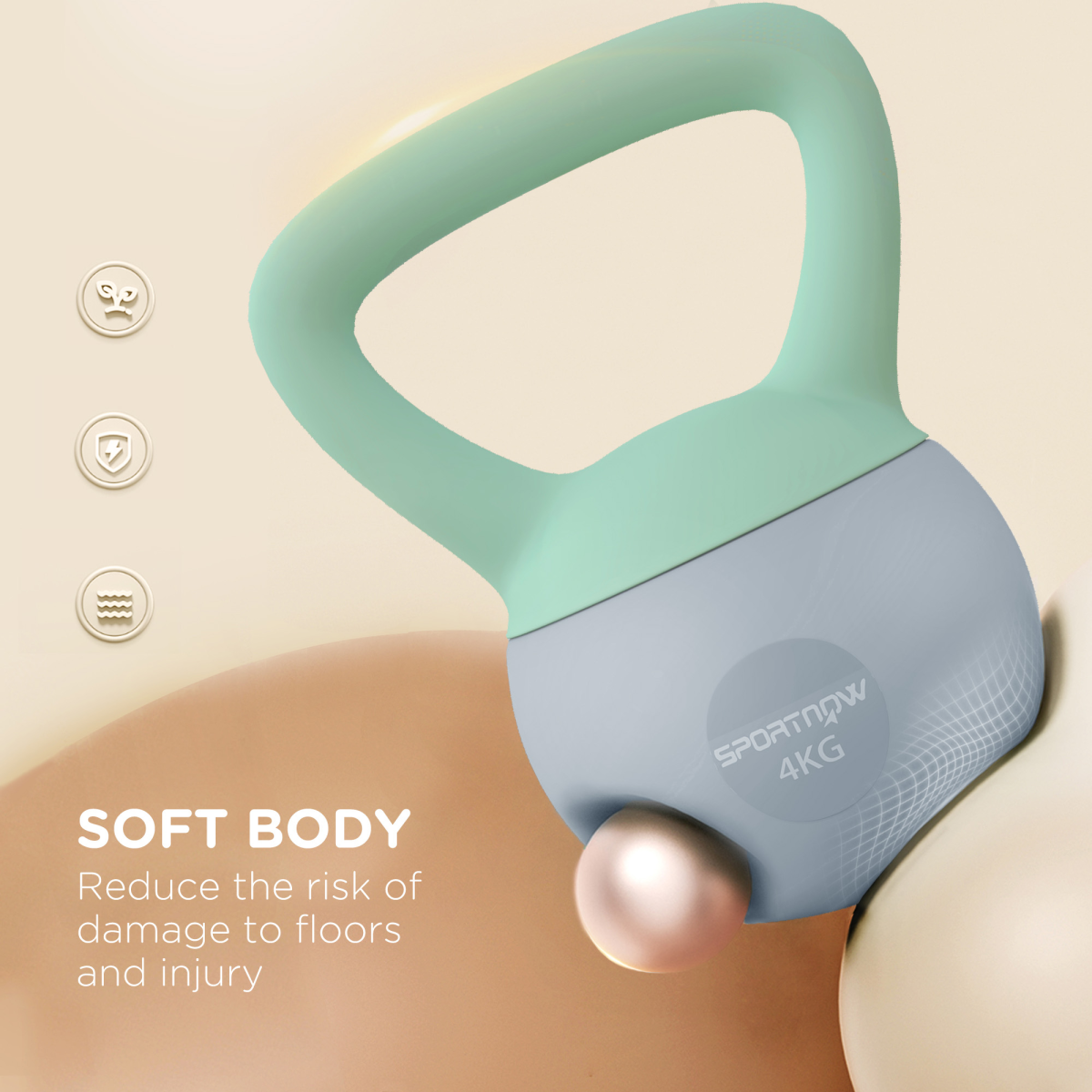 SPORTNOW 4kg Soft Body Kettlebell with Non-Slip Handle, Grey/Green