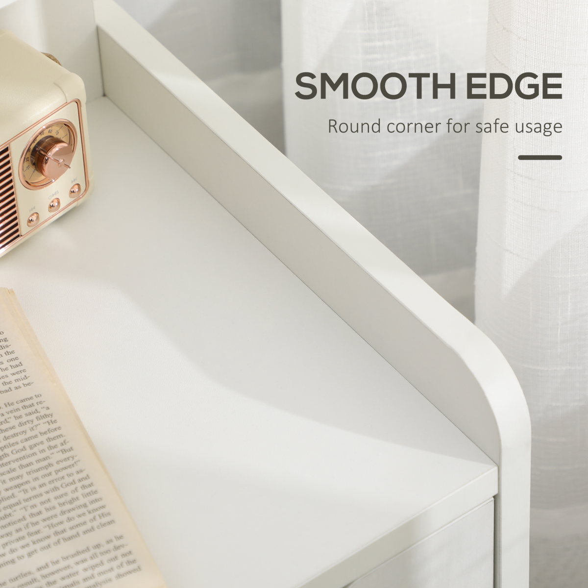 Modern Bedside Table with 2 Drawers and Storage Shelves, Nightstand for Bedroom and Living Room