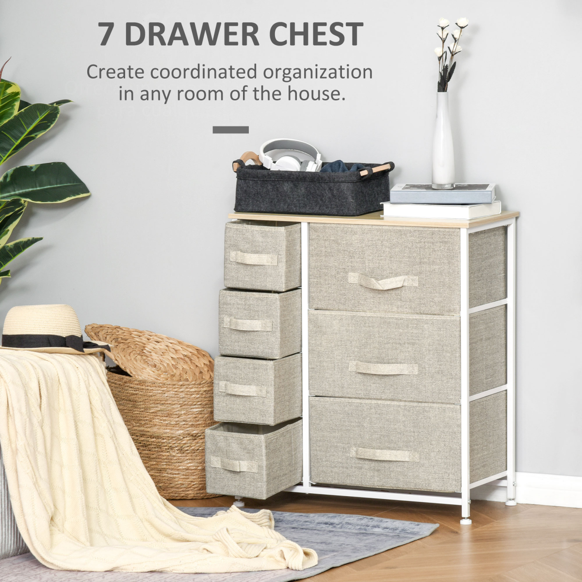 HOMCOM 7-Drawer Storage Cabinet Organizer with Adjustable Feet