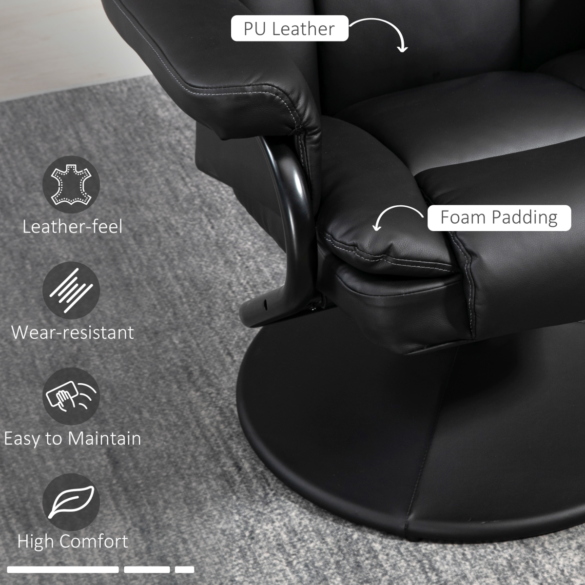 HOMCOM Black PU Leather Swivel Recliner Chair with Ottoman