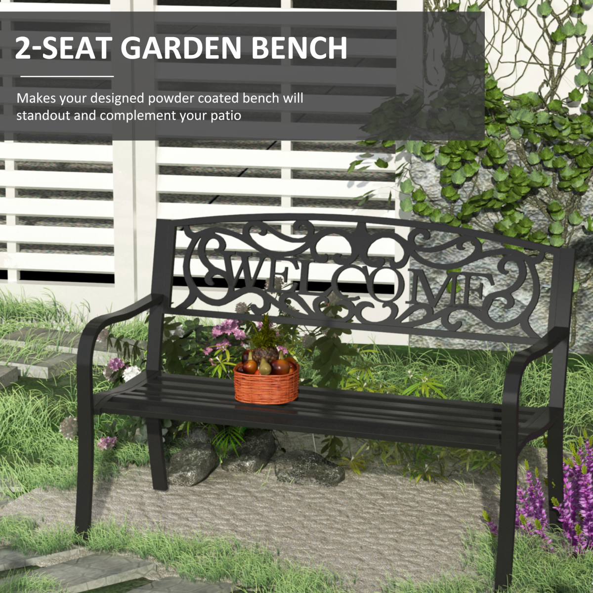 Outsunny 2-Seater Steel Garden Bench, Black