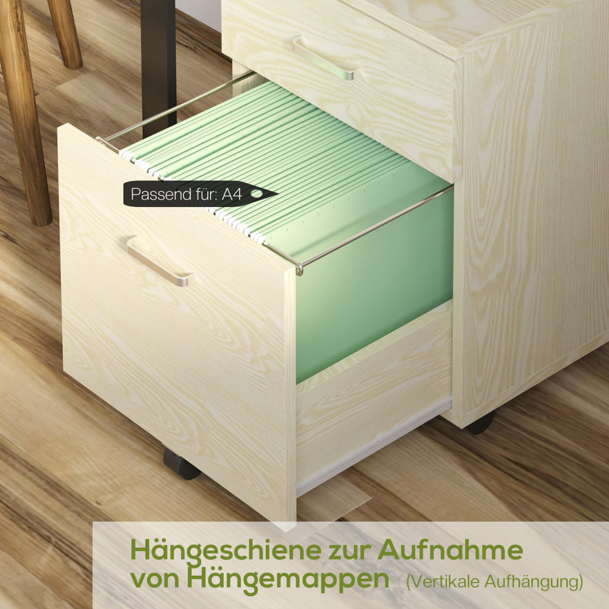 2-Drawer Locking Office Filing Cabinet with 5 Wheels, Oak Finish, Rolling Storage Cabinet