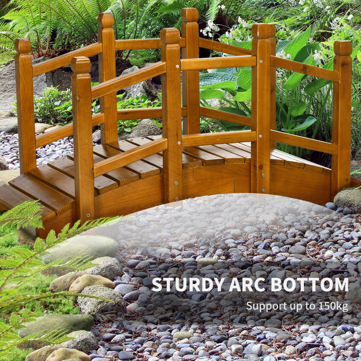 Outsunny Arched Wooden Garden Bridge with Safety Railings