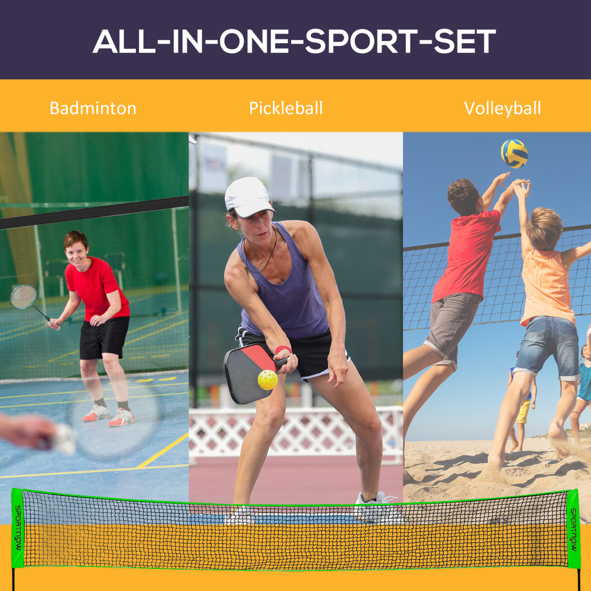 SPORTNOW Adjustable Badminton, Pickleball & Volleyball Net Set