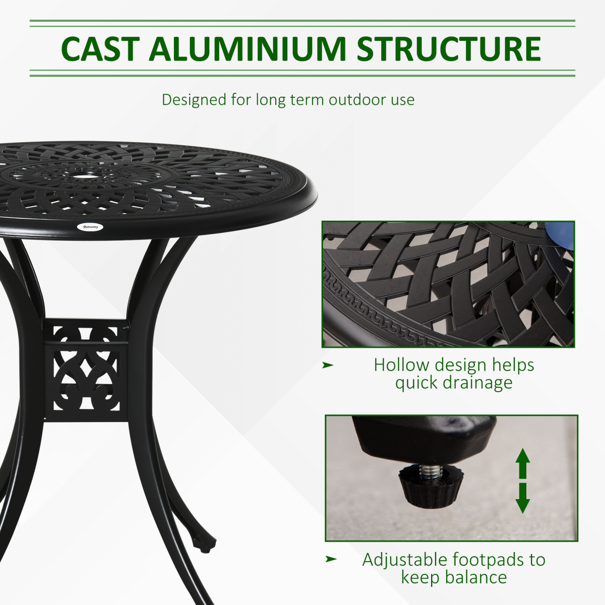 78cm Round Garden Dining Table with Parasol Hole Cast Aluminium Black