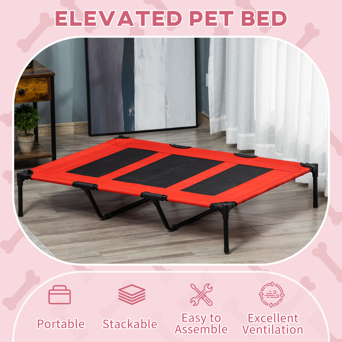 PawHut Cooling Raised Dog Bed with Carry Bag, Indoor/Outdoor