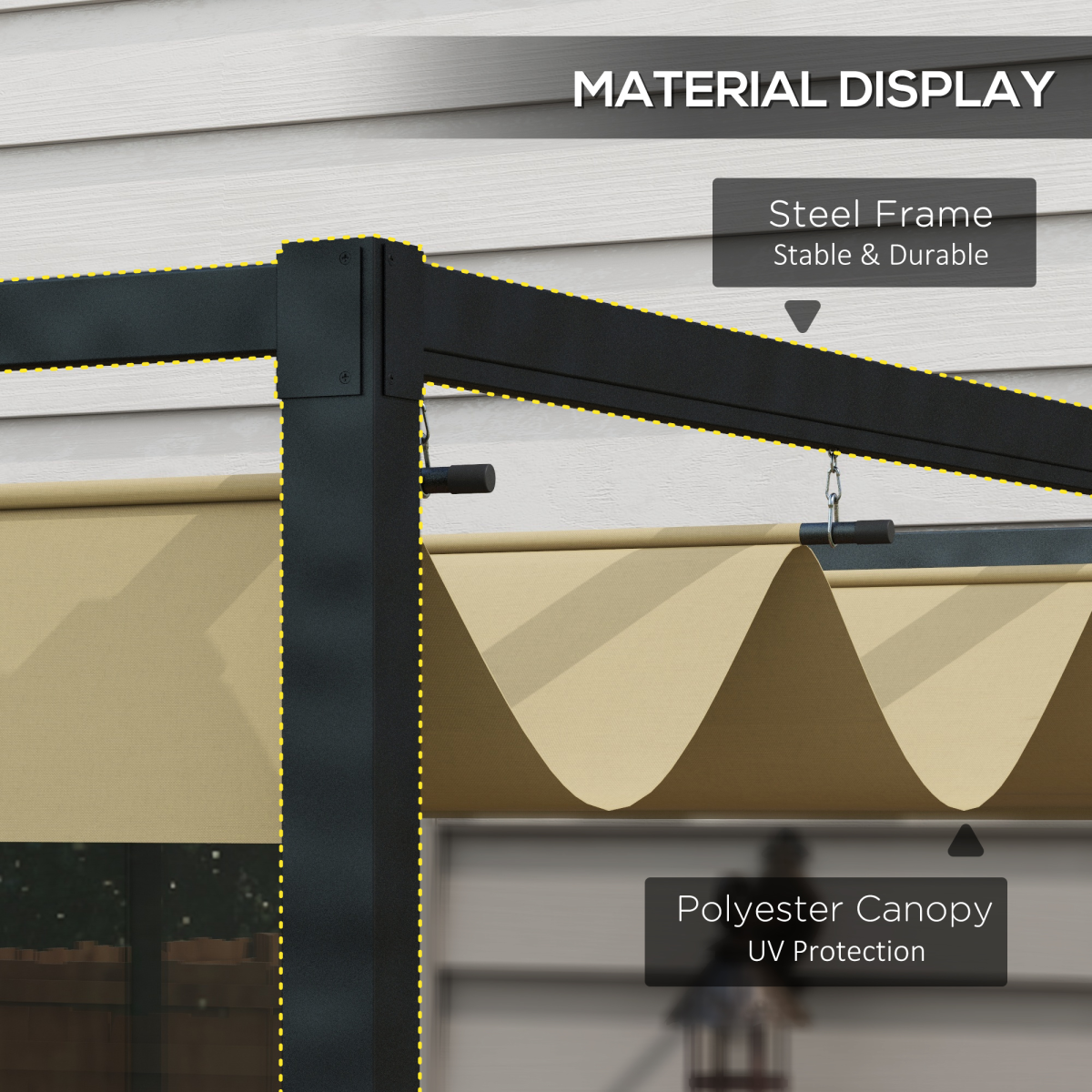Outsunny 4x3(m) Metal Pergola Gazebo Patio Sunshelter Retractable Canopy Khaki