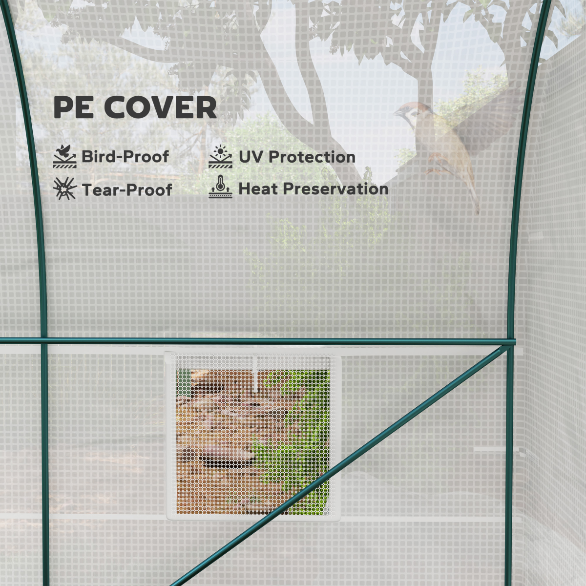 Outsunny Polytunnel Greenhouse Outdoor Grow House with Roll-Up Door and Windows, 200 x 245 x 198 cm