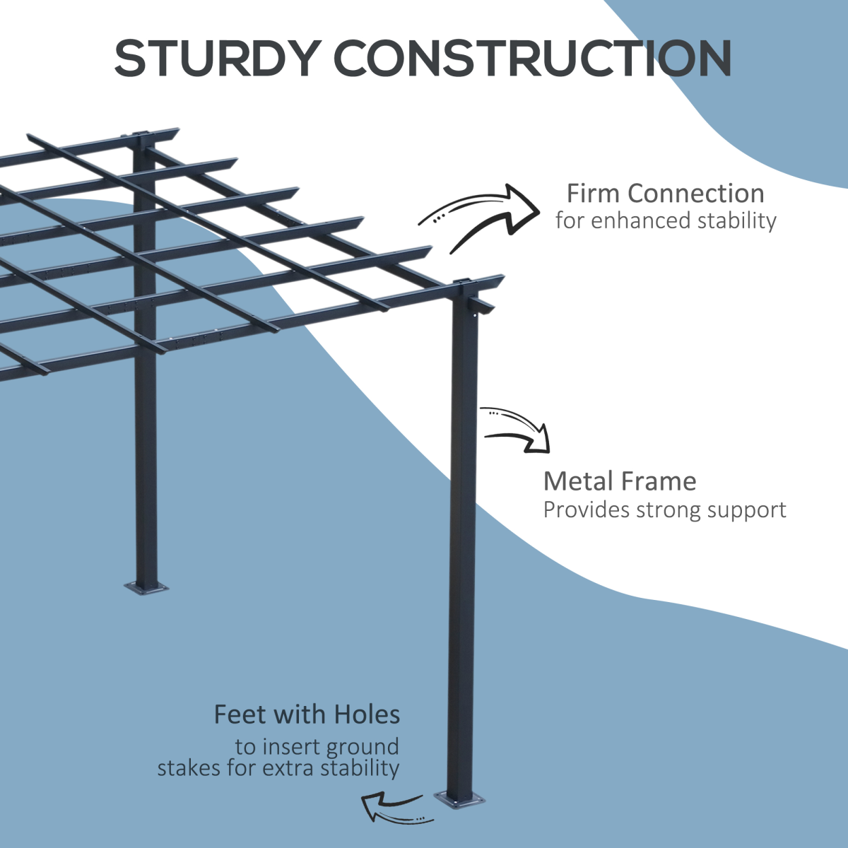 Outsunny 3 x 3 m Metal Pergola with Grid Top, Black, 300 x 300 x 230 cm