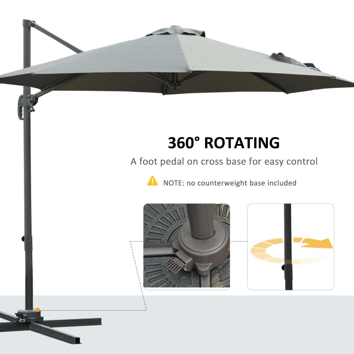 Outsunny Roma 3m Round Patio Cantilever Parasol Umbrella, Dark Grey