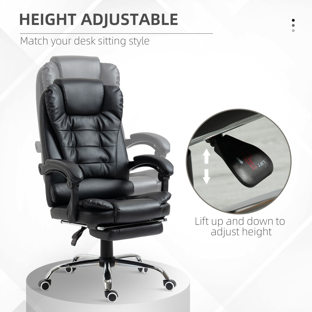 HOMCOM Black PU Leather High Back Swivel Office Chair with Reclining Back and Footrest