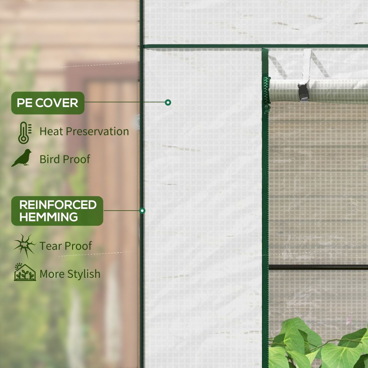 Outsunny Walk-In Lean-to Garden Greenhouse with Roll-Up Door and 2 Mesh Windows, White