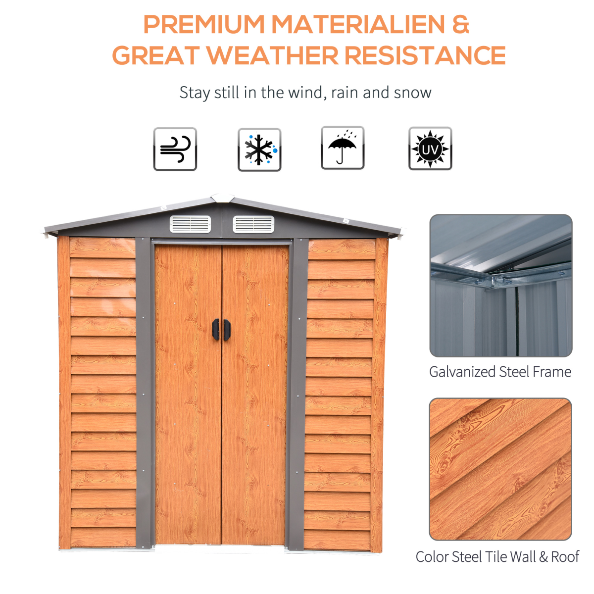 Outsunny 6x5ft Metal Garden Shed, Lockable Outdoor Storage Shed for Gardening Tools, 193L x 152W x 203H cm