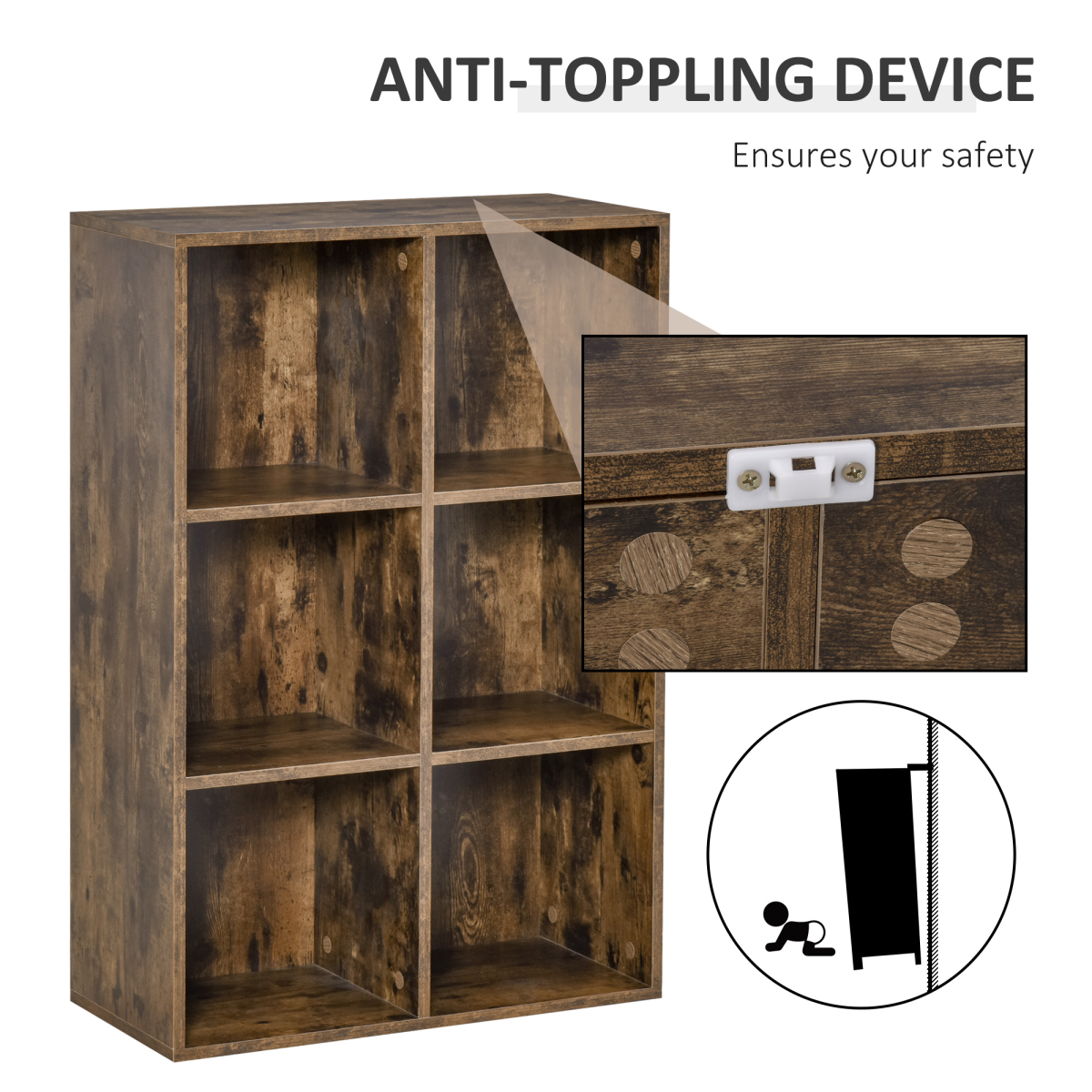6-Cube Open Bookcase Storage Display Cabinet for Home Office, Study, Bedroom, Family Room