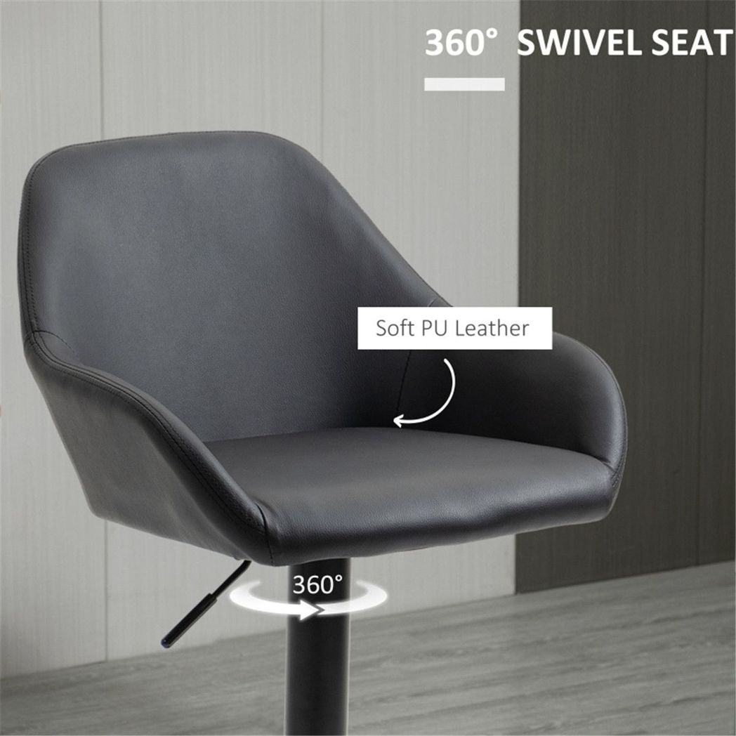 Set of 2 Adjustable Swivel Bar Stools, Black PU Leather