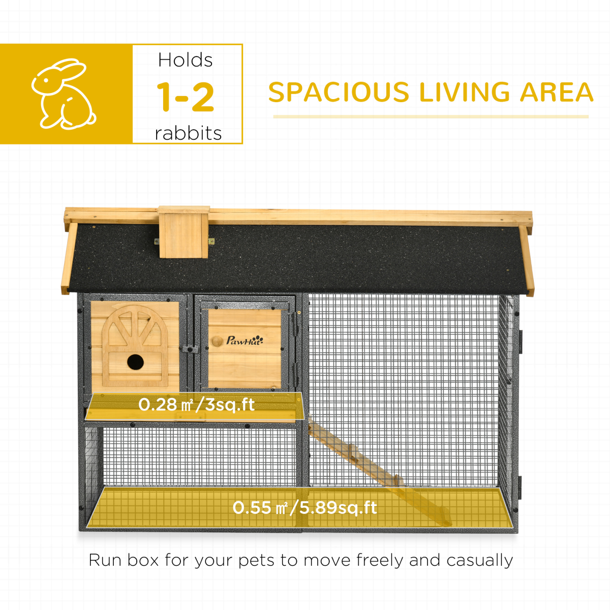 PawHut Outdoor Rabbit Hutch with Run and Removable Tray, Two-Tier Bunny Cage 120 x 55.5 x 80cm