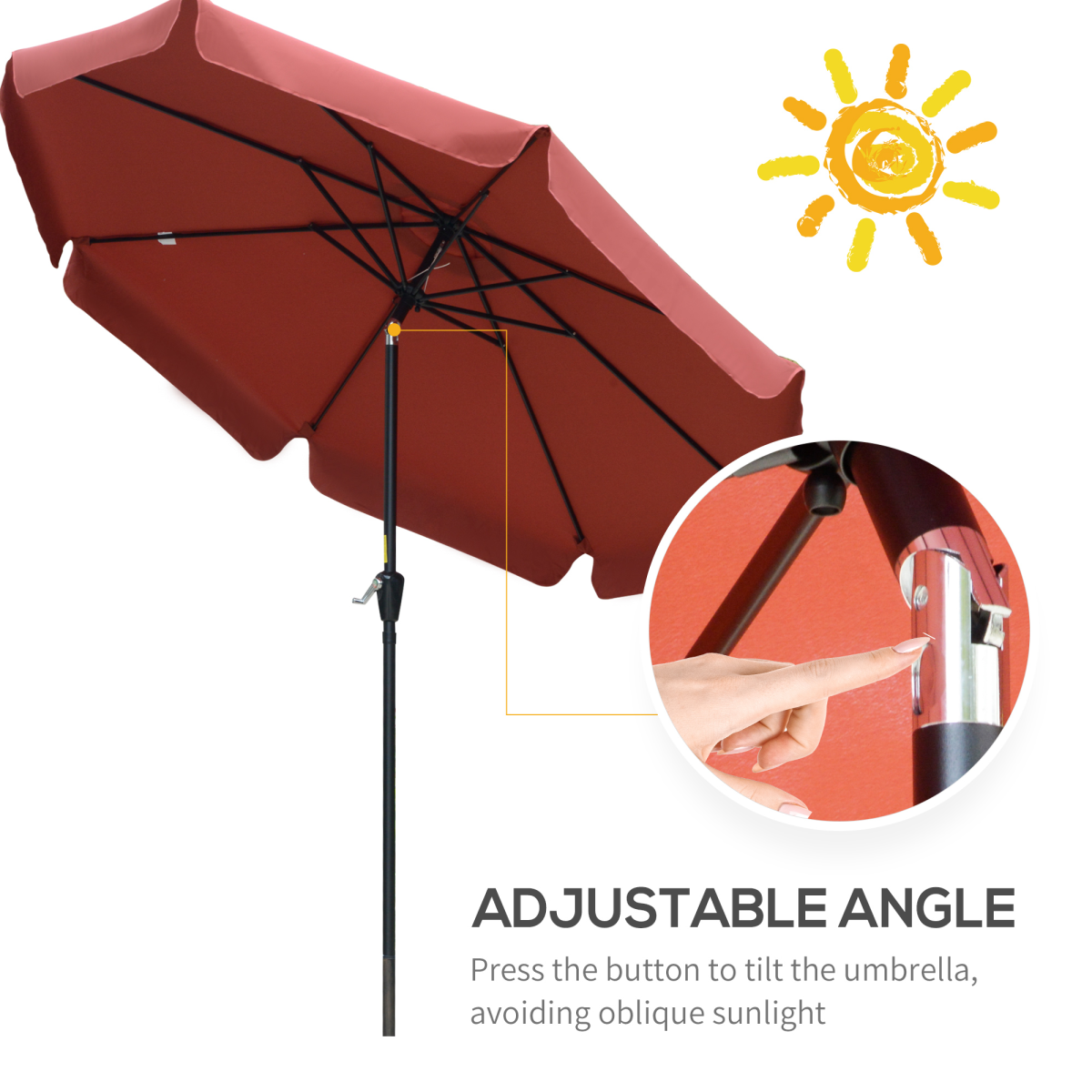 Outsunny 2.66m Wine Red Garden Parasol Patio Umbrella with Crank Handle and Tilt Function