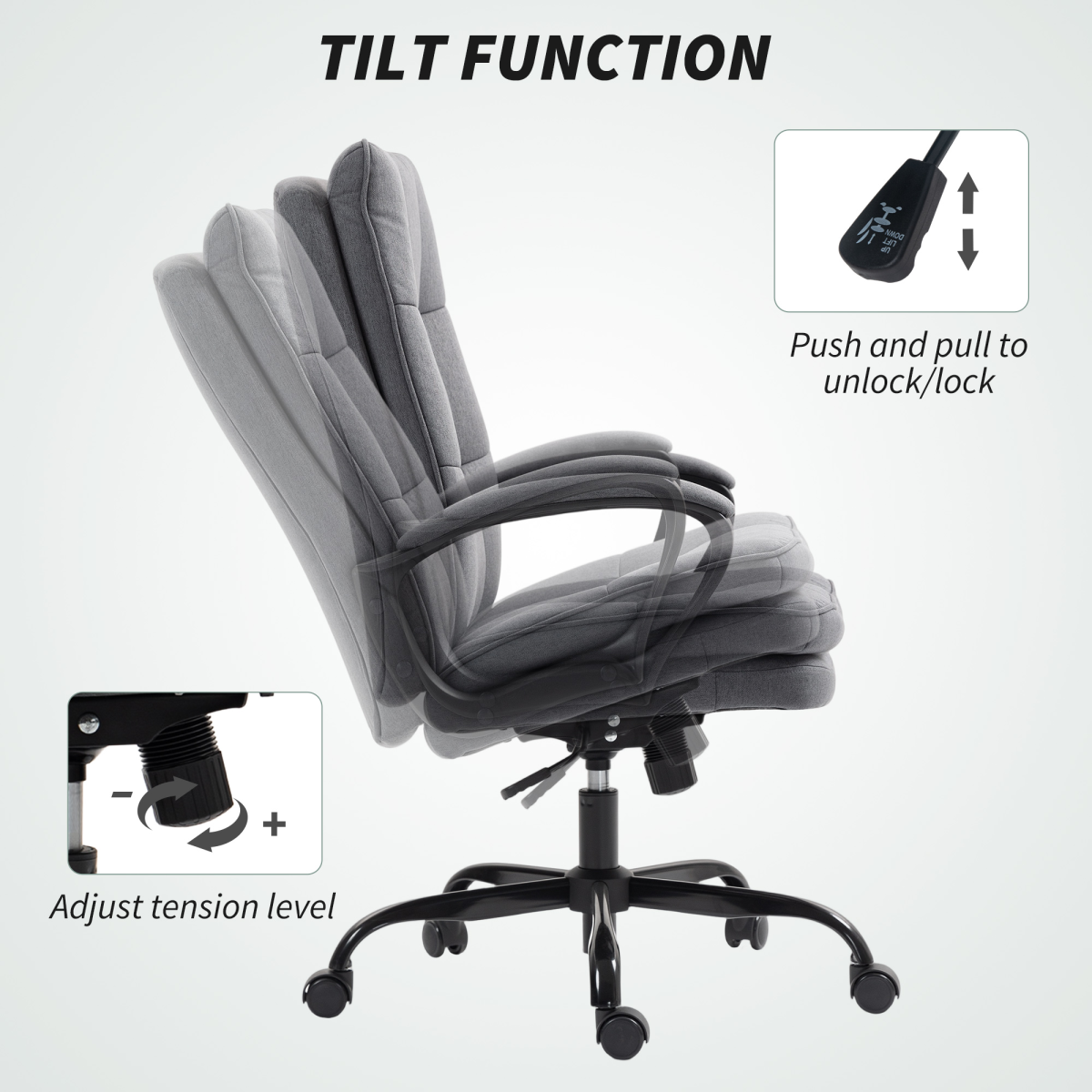 HOMCOM Fabric Office Chair, Adjustable Height & Tilt, Charcoal Grey
