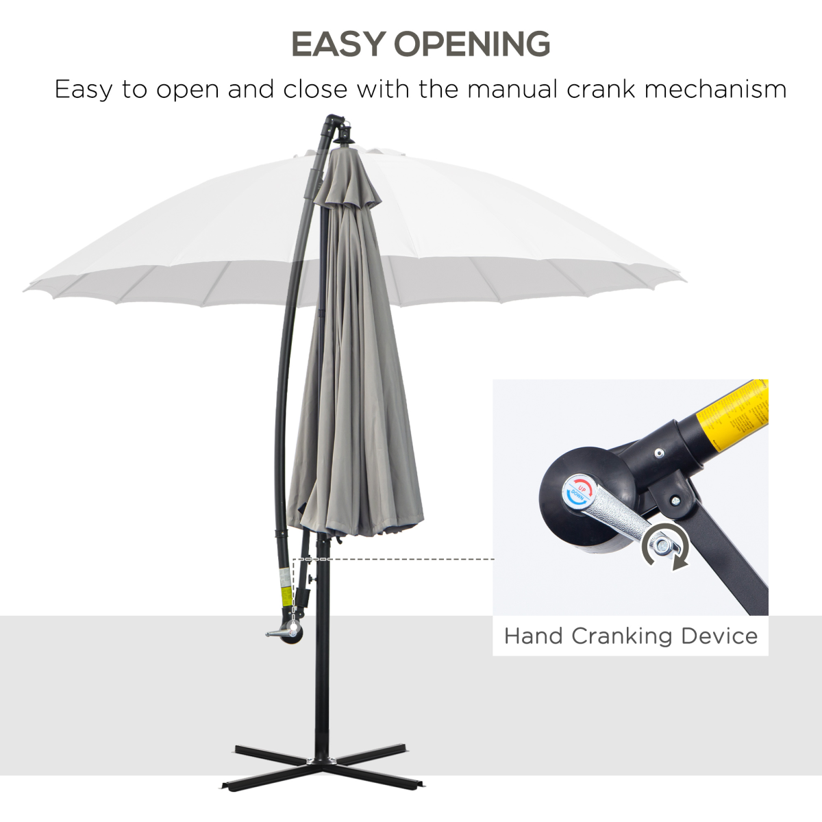3m Square Cantilever Parasol with Crank Handle, Cross Base