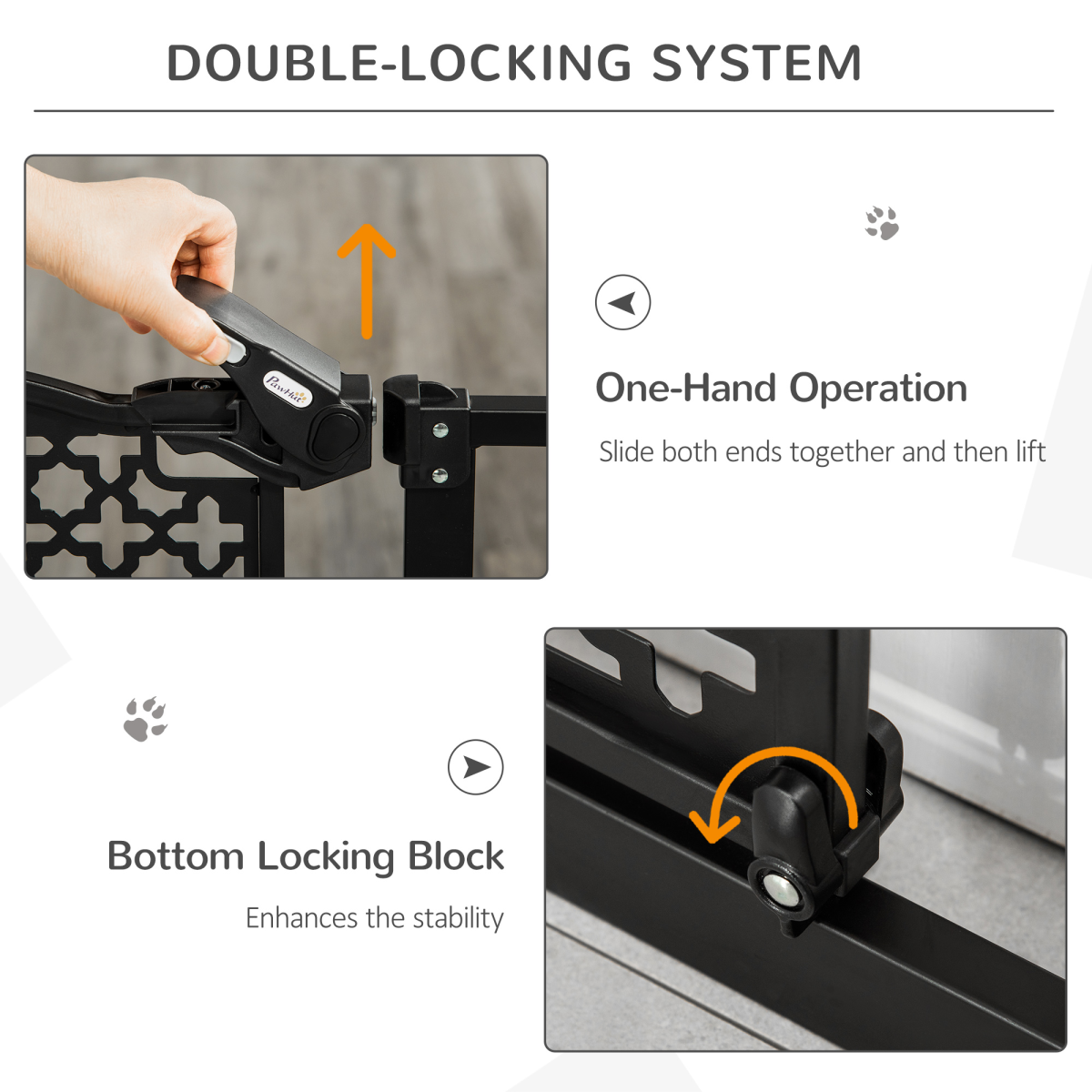 Pet Safety Gate 74-105 cm Pressure Fit Stair Gate with Double Locking, Automatic Closing, Steel Frame, Black