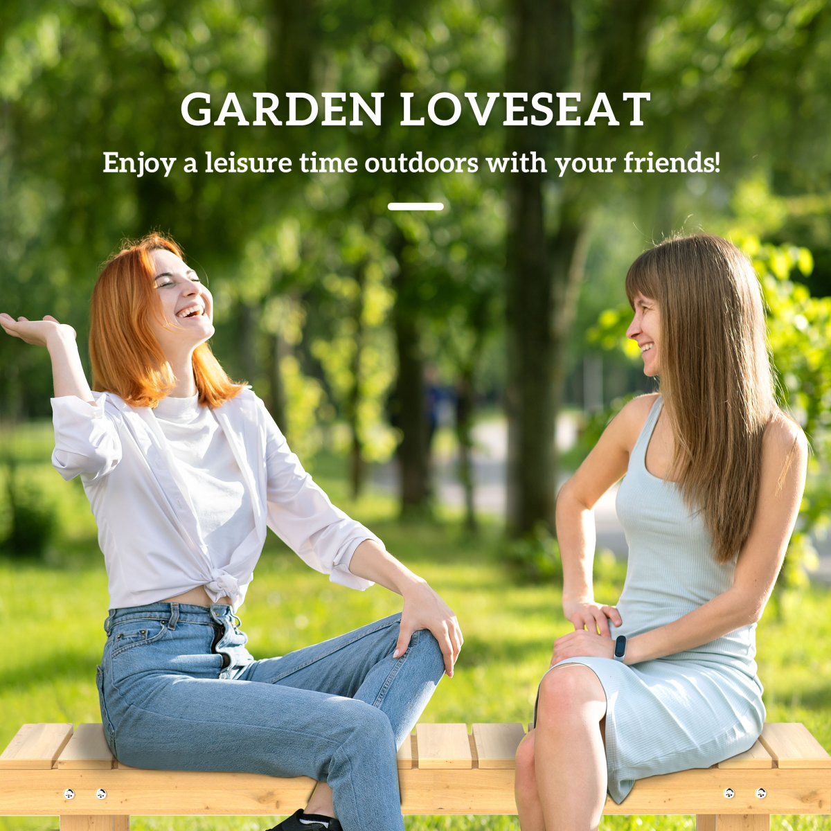 Outsunny 2-Seater Fir Wood Outdoor Garden Patio Bench, Slatted Seat, Weather-Resistant Finish, 250kg Capacity