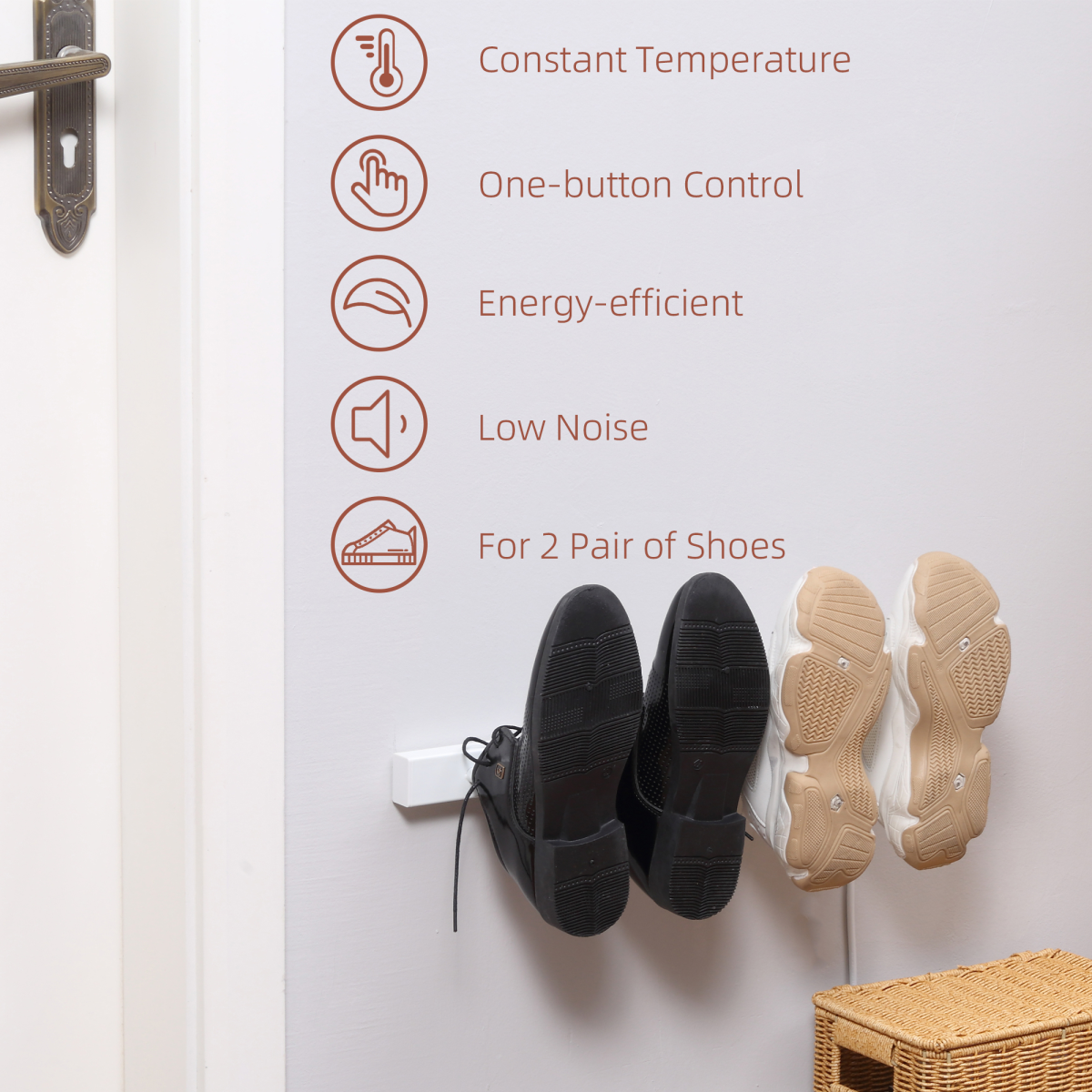 HOMCOM Electric Shoe Dryer, Wall-Mount for 2 Pairs of Shoes, Boots, Leather Shoes, Socks, White