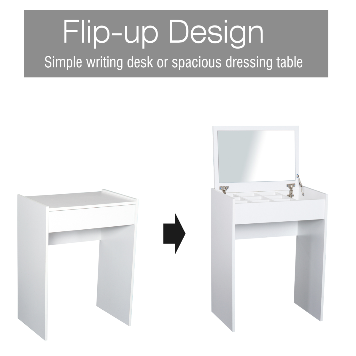 HOMCOM White Dressing Table Set with Padded Stool, Flip-Up Mirror, Hidden Storage, Multi-Purpose Desk