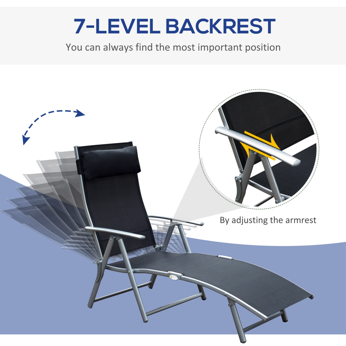 Outsunny Foldable Textilene Sun Lounger Recliner, 5-Level Adjustable Black