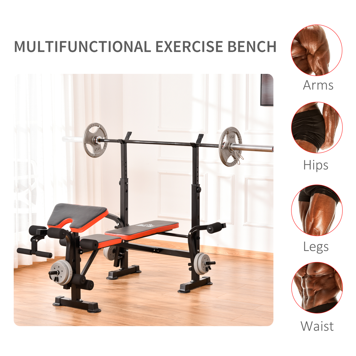 Multi-Function Adjustable Weight Training Bench with Barbell Rack