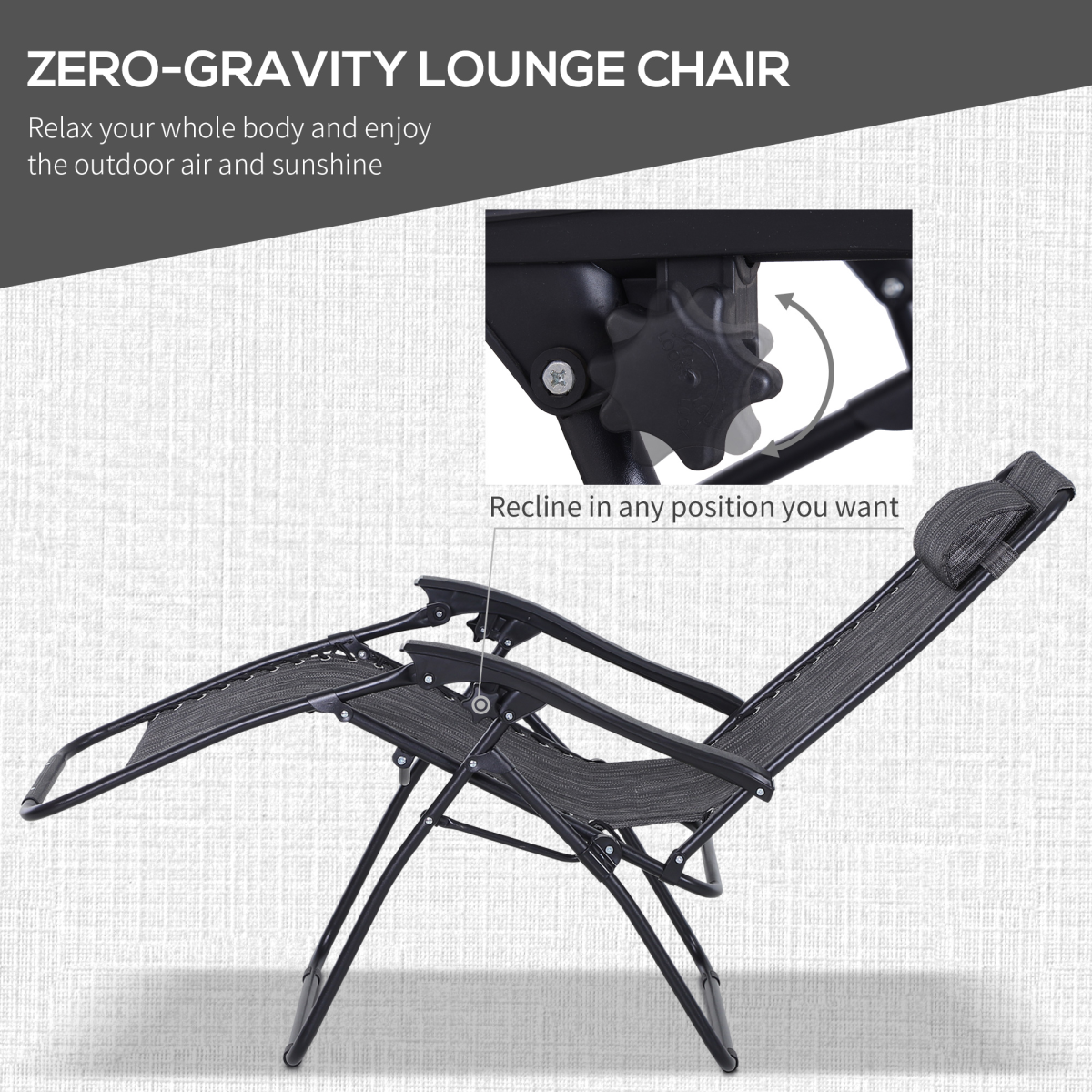 3-Piece Zero Gravity Garden Recliner Set with Side Table and Cup Holders, Light Grey