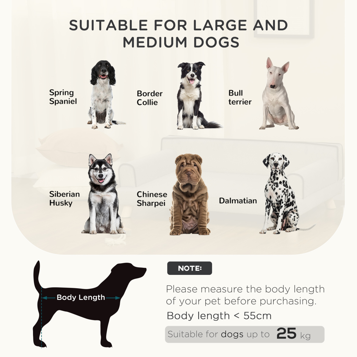 PawHut Pet Sofa for Large and Medium Dogs, Water-Resistant Fabric, Wooden Legs, Grey