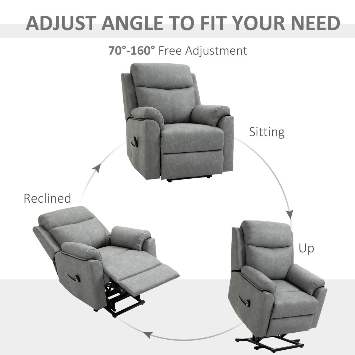 Electric Power Lift Recliner Chair with Remote Control, Grey Faux Leather