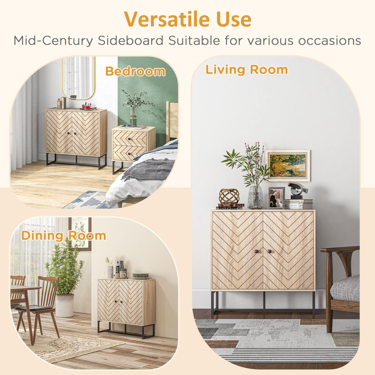 Embossed Arrow Storage Cabinet with Adjustable Shelf and Metal Handles