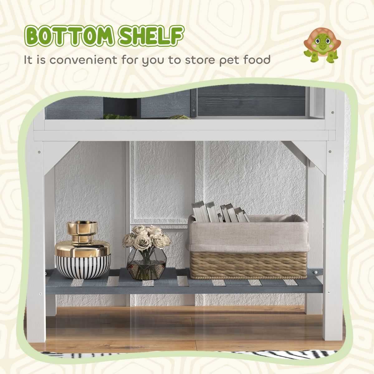PawHut Wooden Two-Room Tortoise House with Storage Shelf and Windows
