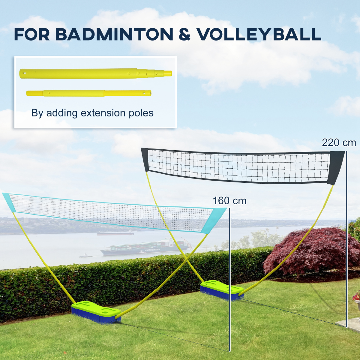 SPORTNOW Portable Badminton & Volleyball Net Set, Rackets, Shuttlecocks