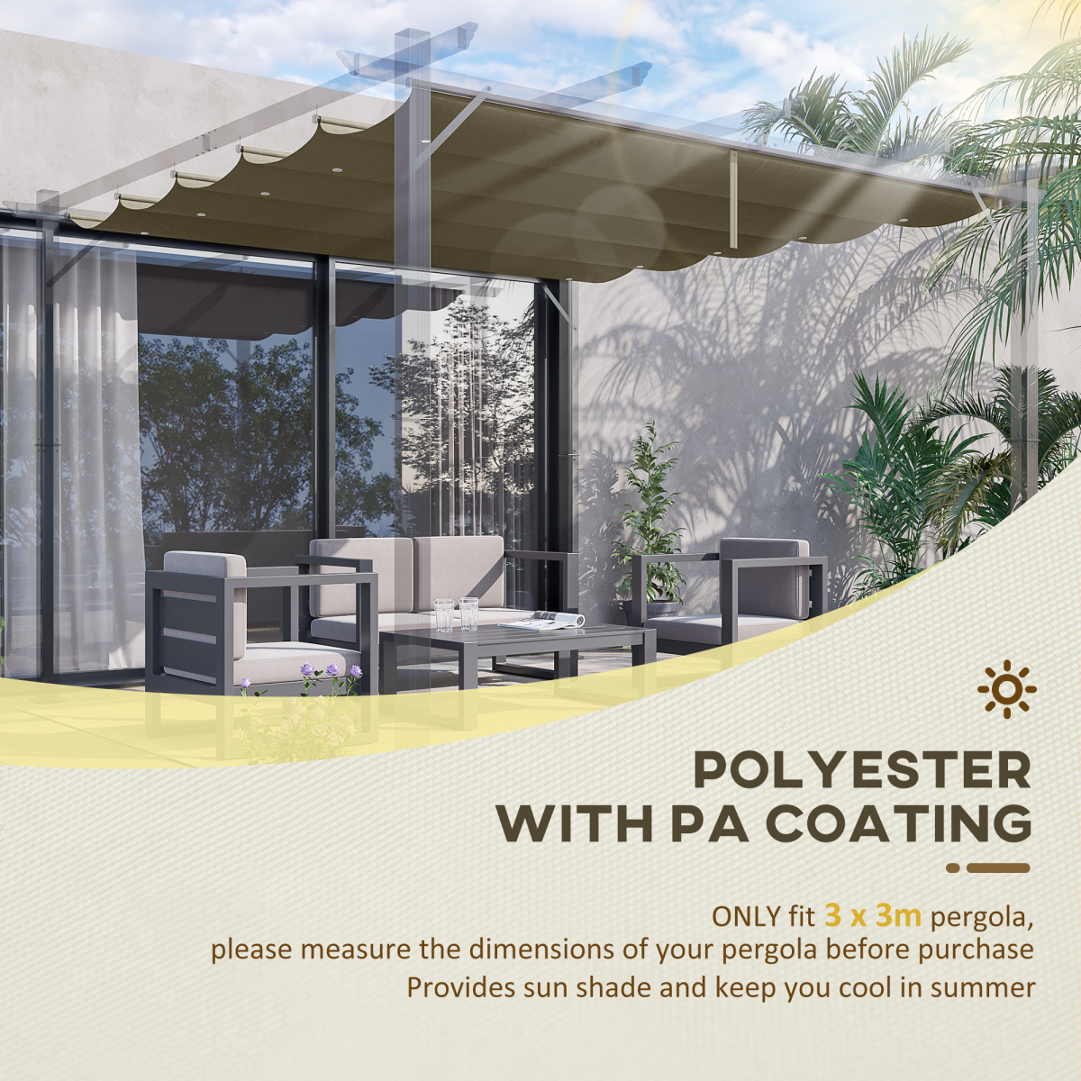 Outsunny Replacement Canopy Cover Fabric Only for 3 x 3m Pergola, Tan