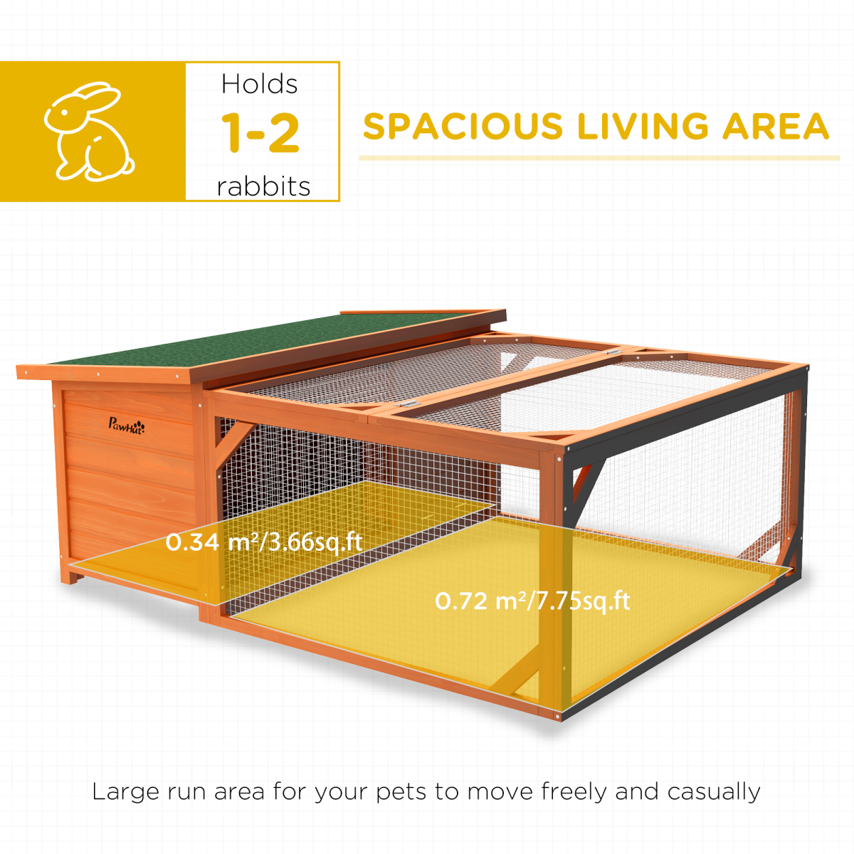 Wooden Rabbit Hutch with Run for Small Animals, 125.5 x 100 x 49 cm