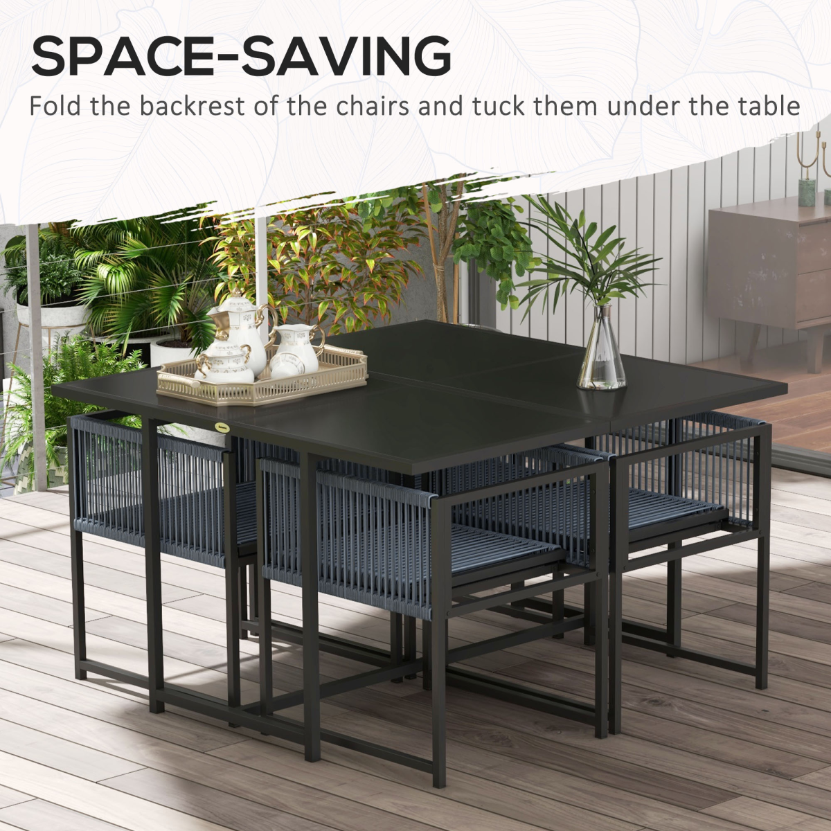 Outsunny 5 Piece Patio Dining Set with 4 Chairs and Tempered Glass Table, Dark Grey