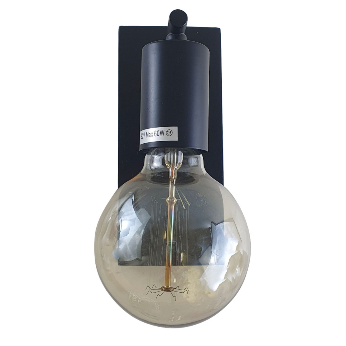 Vintage Black Wood Wall Sconce, E27 Wall Lamp with Bulb